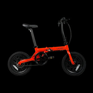 A red and black Lasmy Mini lightweight folding electric bike displayed against a white background.