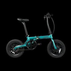 A red and black Lasmy Mini lightweight folding electric bike displayed against a white background.