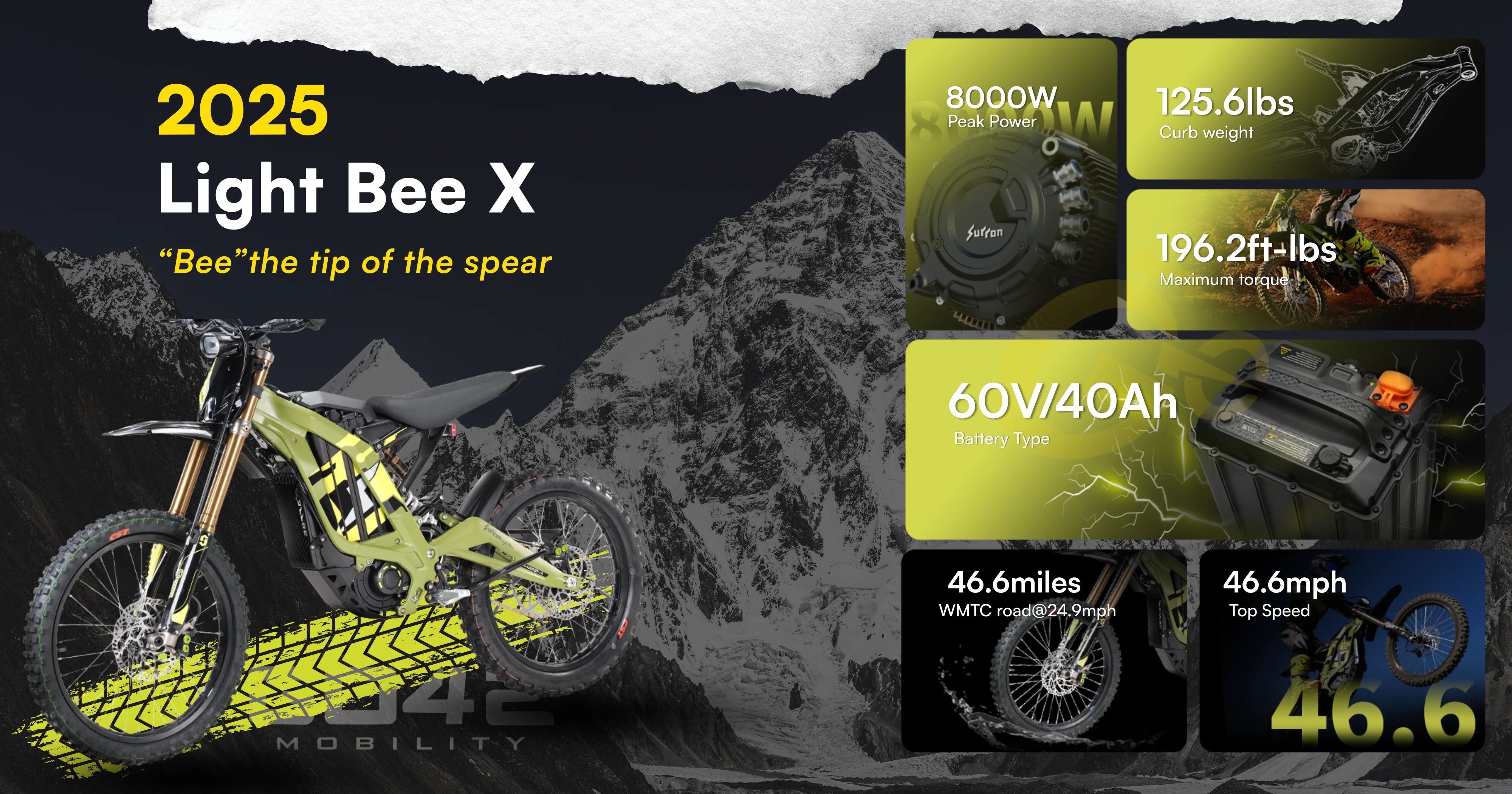 2025 Light Bee X electric bike with specifications on a dark background