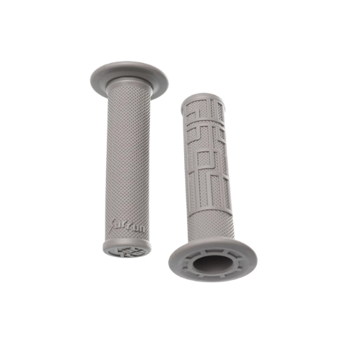 Pair of gray motorcycle grips on a white background