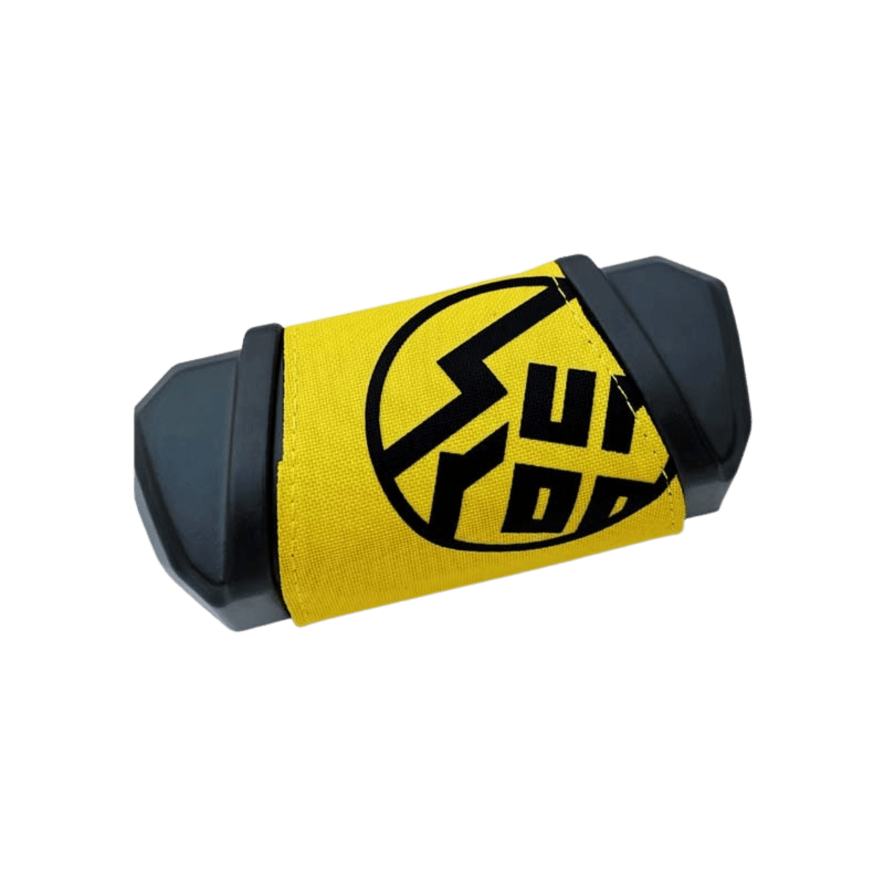 Black and yellow device with a logo on a transparent background