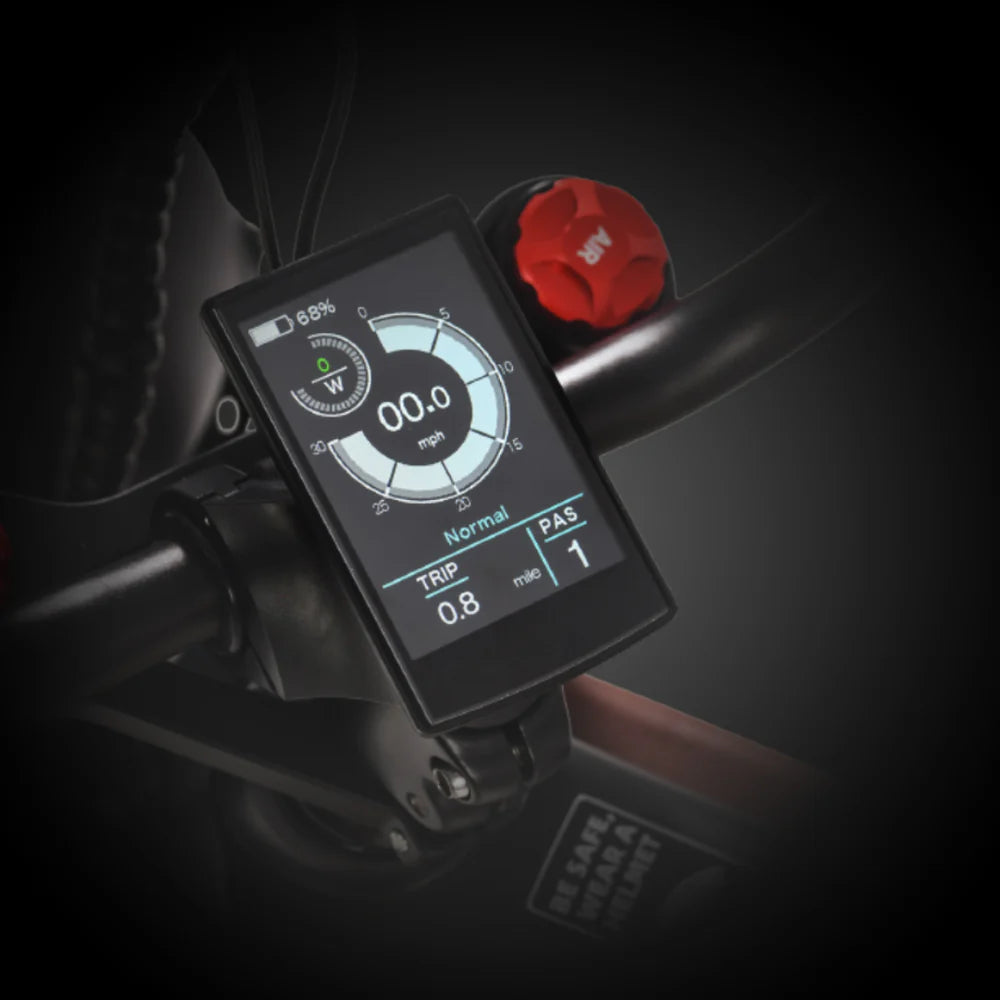 Digital display on a bicycle handlebar with a dark background