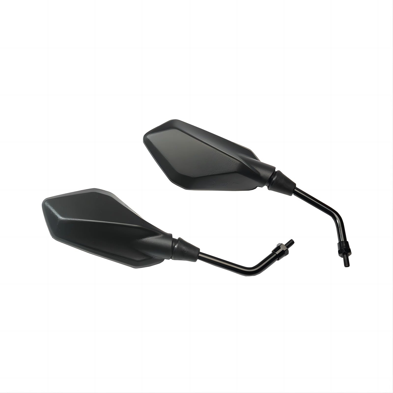 Two black motorcycle mirrors on a white background