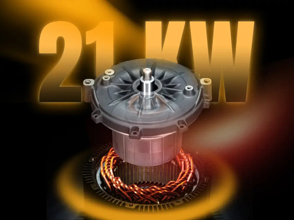 Motor with '21 kW' text on a dark background