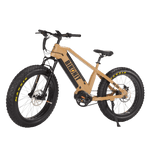 Beige electric bike with black components on a white background