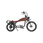 Small vintage electric bike with a brown seat on a transparent background