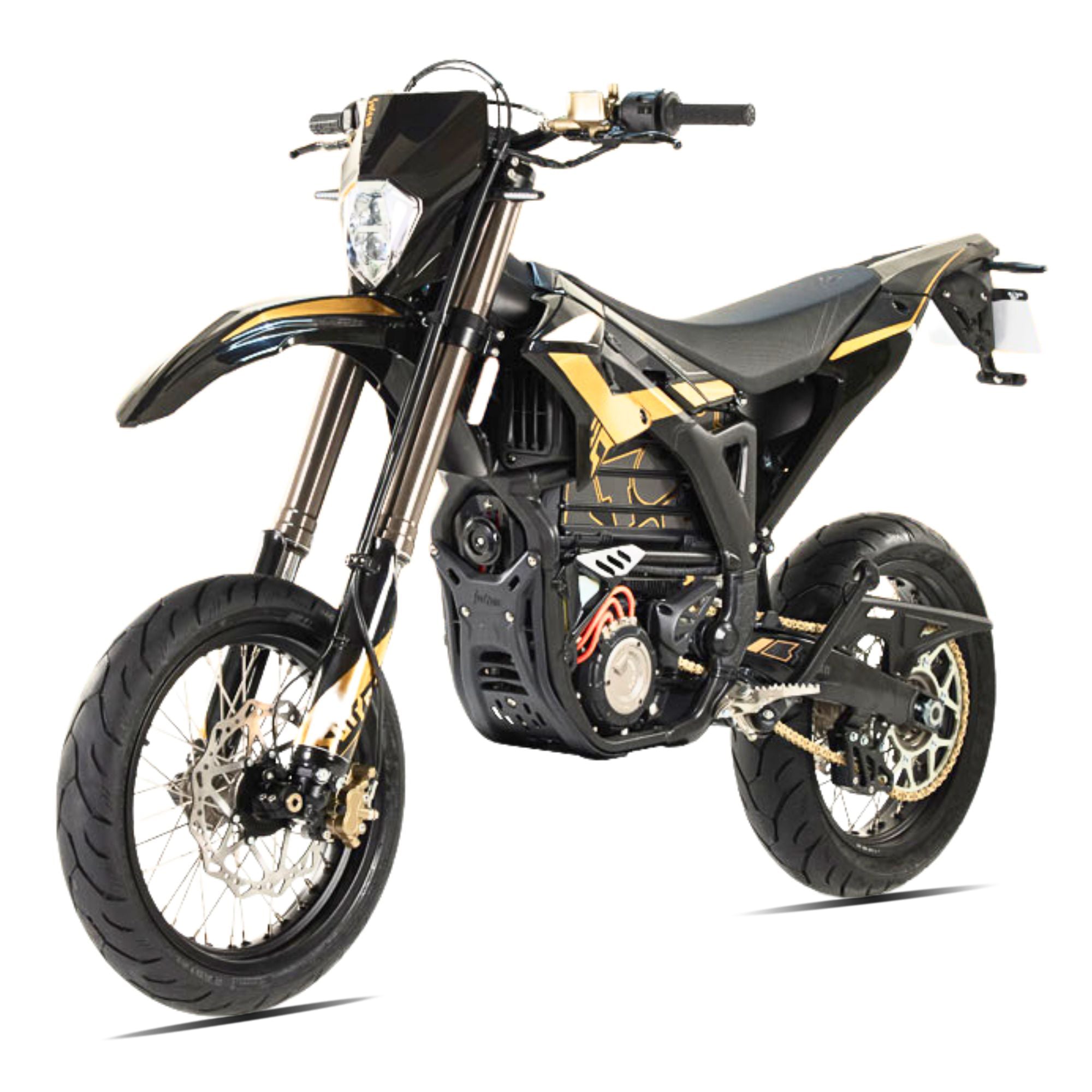 surron_stormbee_electric_motorcycle dirt bike on a white background-Black and yellow